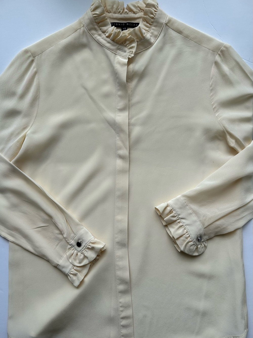 ANTONIO MELANI Cream Ruffle Collar Silk Blouse - Picture 6 of 7